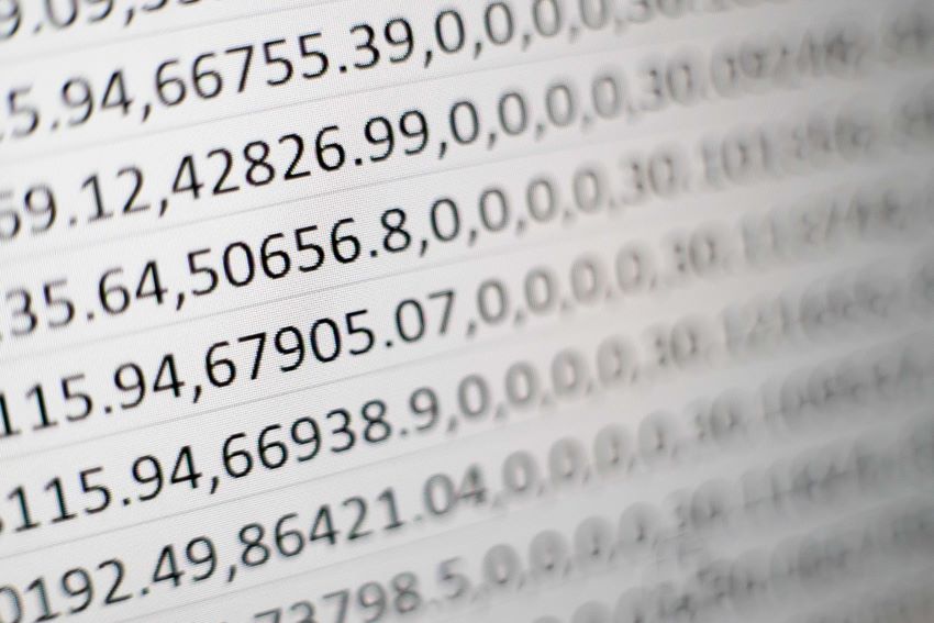 Numbers and rows of data